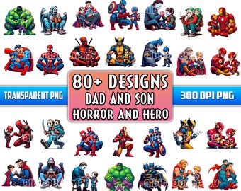 Oltre 80 PNG di papà e figlio, PNG di personaggi horror, PNG di personaggi eroici, PNG di film d'animazione, download digitale, uso commerciale