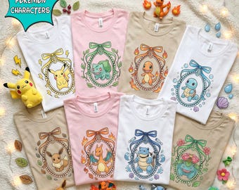 Vintage Coquette Poke Game Shirt, Bow Poke Game Shirt, Retro Poke Monsters Shirt, Poke Monsters Matching Tee, Anime Poke Tee, Birthday Shirt