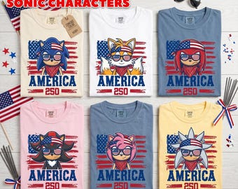 Personalized Sonic the Hedgehog 4th of July Shirt, Custom Sonic America 250th Tee, Sonic American Flag Shirt, Independence Day Matching Tee