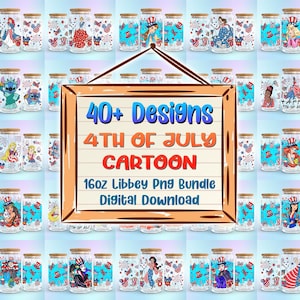 Oltre 40 cartoni animati 4 luglio 16 oz lattina di vetro Libbey PNG, bicchiere per il giorno dell'Indipendenza PNG, lattina di vetro Libbey con bandiera americana PNG, cartone animato USA Wrap PNG