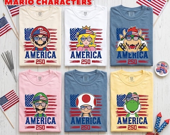 Custom Super Mario America 250th Tee, Personalized Super Mario 4th of July Shirt, Mario American Flag Tee, Independence Day Matching Tee