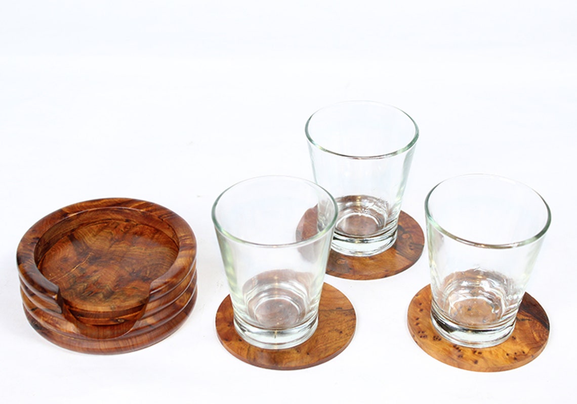 Set Of 6 Coasters With Holder Gift Beverages Glass Drink Etsy
