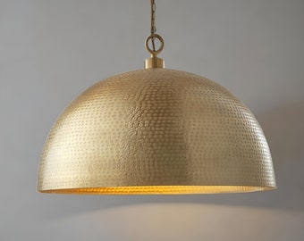 Hammered Brass Dome Light, Hanging Light Fixture, Bass Pendant Light for Kitchen Island, Brass Dome Pendant.