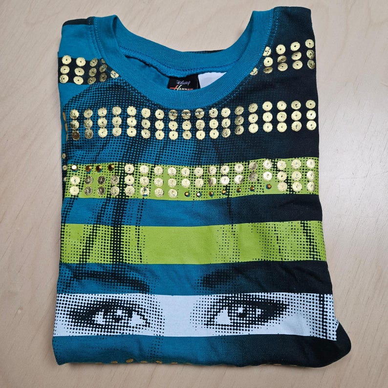 SÄLLSYNT Disney NWT Vintage Hanna Montanna Guld Glittrig Kortärmad T-shirt 10-12 bild 6