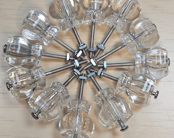 Vintage Lot 12 CLEAR Cabinet Drawer Knobs Pulls Depression Glass Antique Style