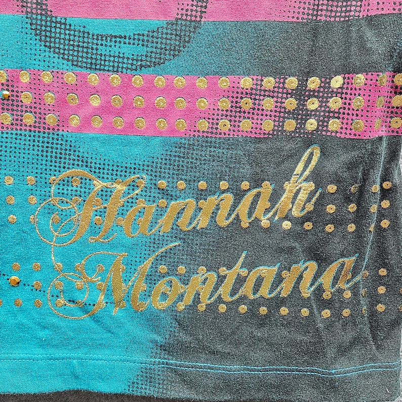 SÄLLSYNT Disney NWT Vintage Hanna Montanna Guld Glittrig Kortärmad T-shirt 10-12 bild 2