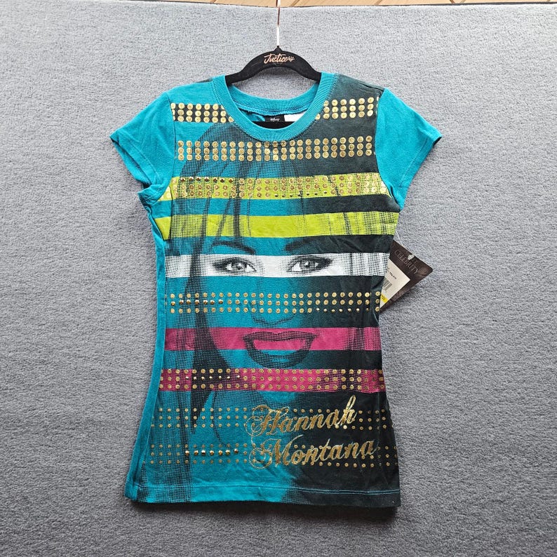 SÄLLSYNT Disney NWT Vintage Hanna Montanna Guld Glittrig Kortärmad T-shirt 10-12 bild 1