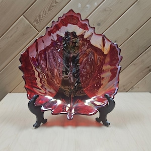 Vintage Murano Art Glass Red Maple Leaf Compote Candy Dish Handcrafted in Italy