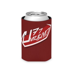 May include: Red can cooler with a white logo that says "J77 MCIC MZ 1977 SSV".