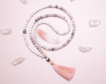 Pink Zebra Jasper + Howlite | Protection Mala, Japamala, Bohemian Jewellery, Mala beads, Boho