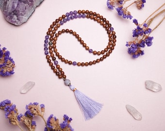 Amethyst + Wooden beads Japamala, Spiritual Mala, Prayer Beads, Yoga, 108 Mala, Wooden Mala, Unisex Mala, Spiritual Gift