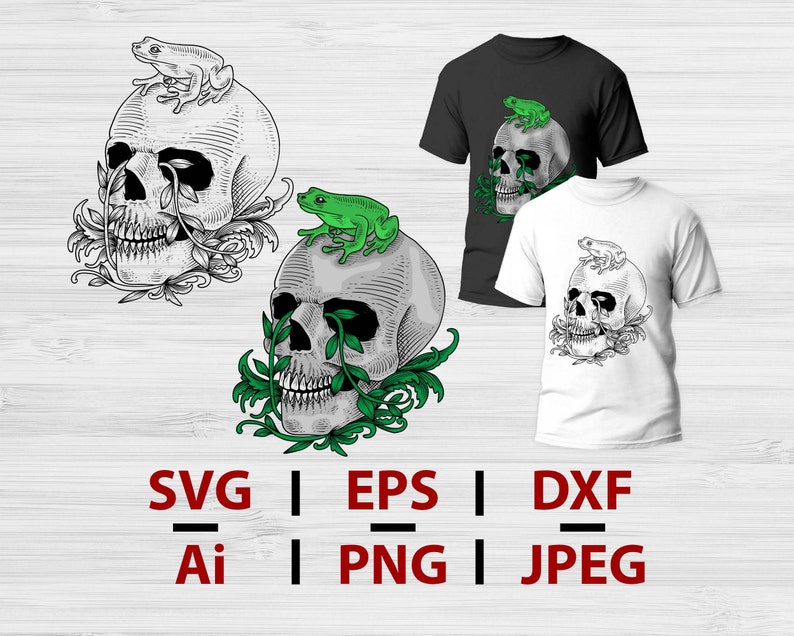 Skull clipart Skull with frog and leaves tumbler decal svg Silhouette Cameo | Skull sublimation designs Man skull svg