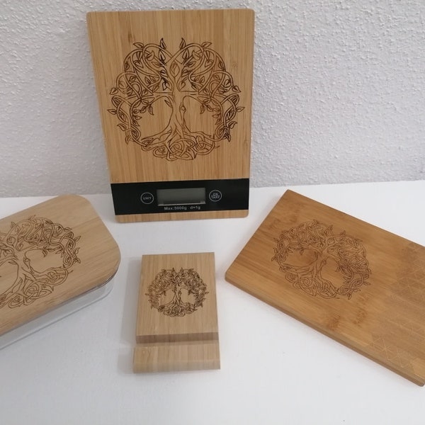 Coffret cadeau Fête des mère Arbre de Vie celtique Balance de cuisine support téléphone portable boite en verre dessous de plat