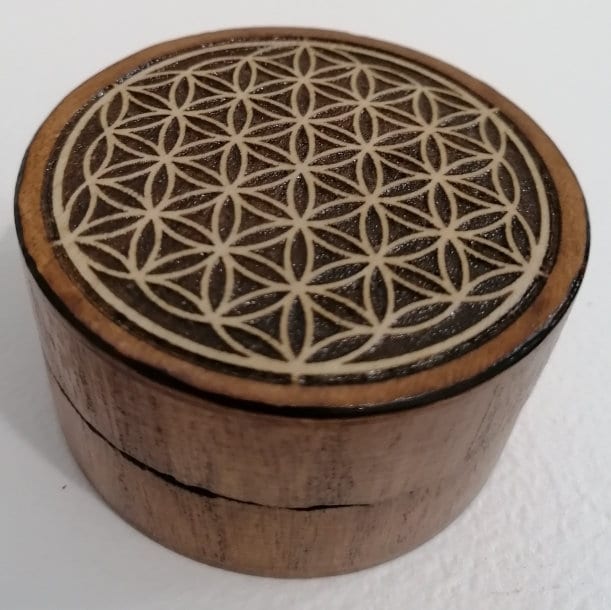 Boîte à Bijoux Gravé d'une Fleur de Vie Petit Boitier Rangement Pendule Pierres Cristaux Bracelet Pe