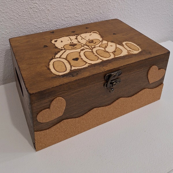 Coffre à jouets en bois gravé de nounours caisse à jouets en bois pour enfant cadeau de naissance boîte à souvenir bébé