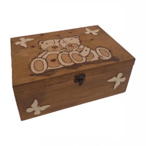 Wooden toy box engraved with teddy bear wooden toy box for child birth gift baby keepsake box