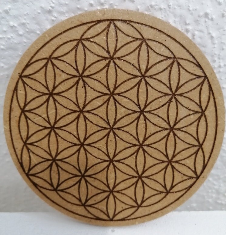 Fleur de Vie en Bois Gravée 10 cm Diamètre Lithothérapie Grille Cristaux Pierres