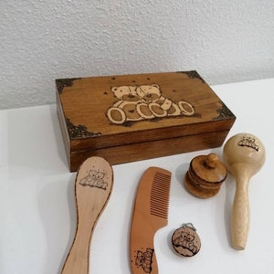 Engraved baby box teddy bears birth box to personalize children's keepsake box tooth box rattle hairbrush