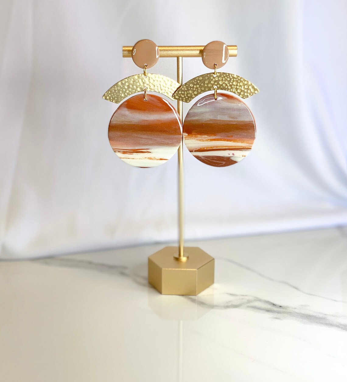 Polymer Clay Ohrringe Braun und Gold Wunderschön und | Etsy