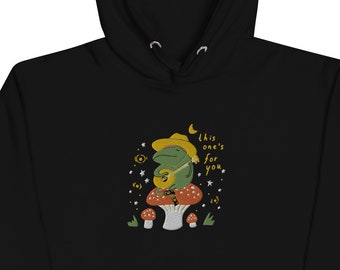 Singing Toad on a Mushroom Embroidered Unisex Hoodie