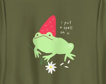 I Put a Spell On U - Kawaii Strawberry Frog Wizard with Daisy Flower Wand Funny Unisex Sweatshirt