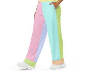 Pastel Rainbow Colorblock unisex comfy wide-leg pants