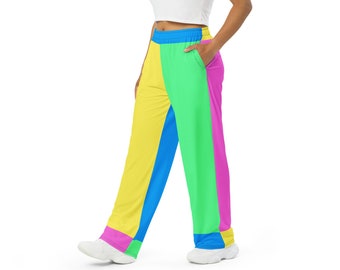 Neon Colorblock unisex comfy wide-leg pants