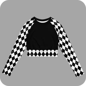 Jester Diamantmönster Goth Clowncore Återvunnen långärmad crop top 2XS - 6XL