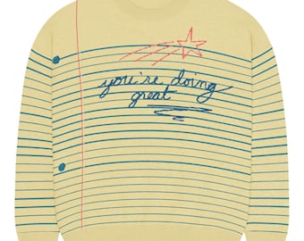 Yellow Notebook Paper Sweater You're Doing Great | Teacher Gift | Relaxed fit knitted crew neck sweater