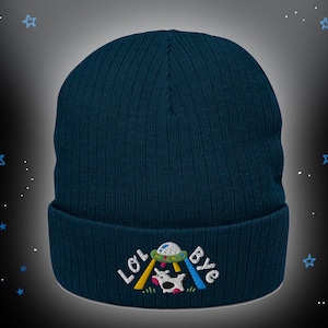 Funny Cow UFO Alien Abduction Ribbed knit beanie