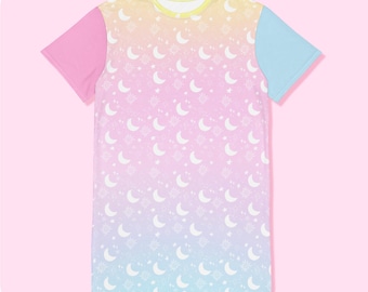 Sweet Dreams - Pastel Colorblock Celestial Kawaii Harajuku Fairy Kei Comfy T-shirt dress 2XS-6XL Sizes