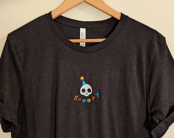 不気味で怖いスケルトンのユニセックス刺繍Tシャツ（注意：少し不気味です！）