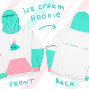 Melty Mint Ice Cream Pastel Colorblock Clowncore Kidcore Everything is Fine Unisex Comfy Hoodie