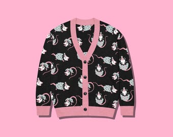 Pastel Goth Opossum Clown Knitted Clowncore Cardigan Sweater