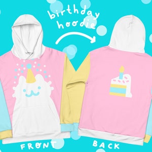 Happy Birthday Noodlecat Confetti Pastel Colorblock Fairy Kei Kawaii Unisex Hoodie