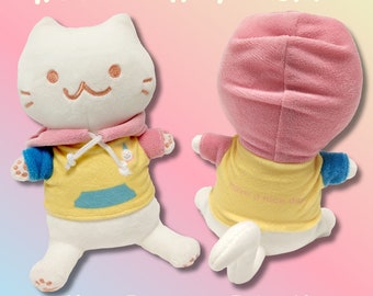 Cute Noodlecat Plushie with Removable Hoodie | Positivity gift | Have a nice day text on the back | Cute Stuffed Animal Gift that brings joy
