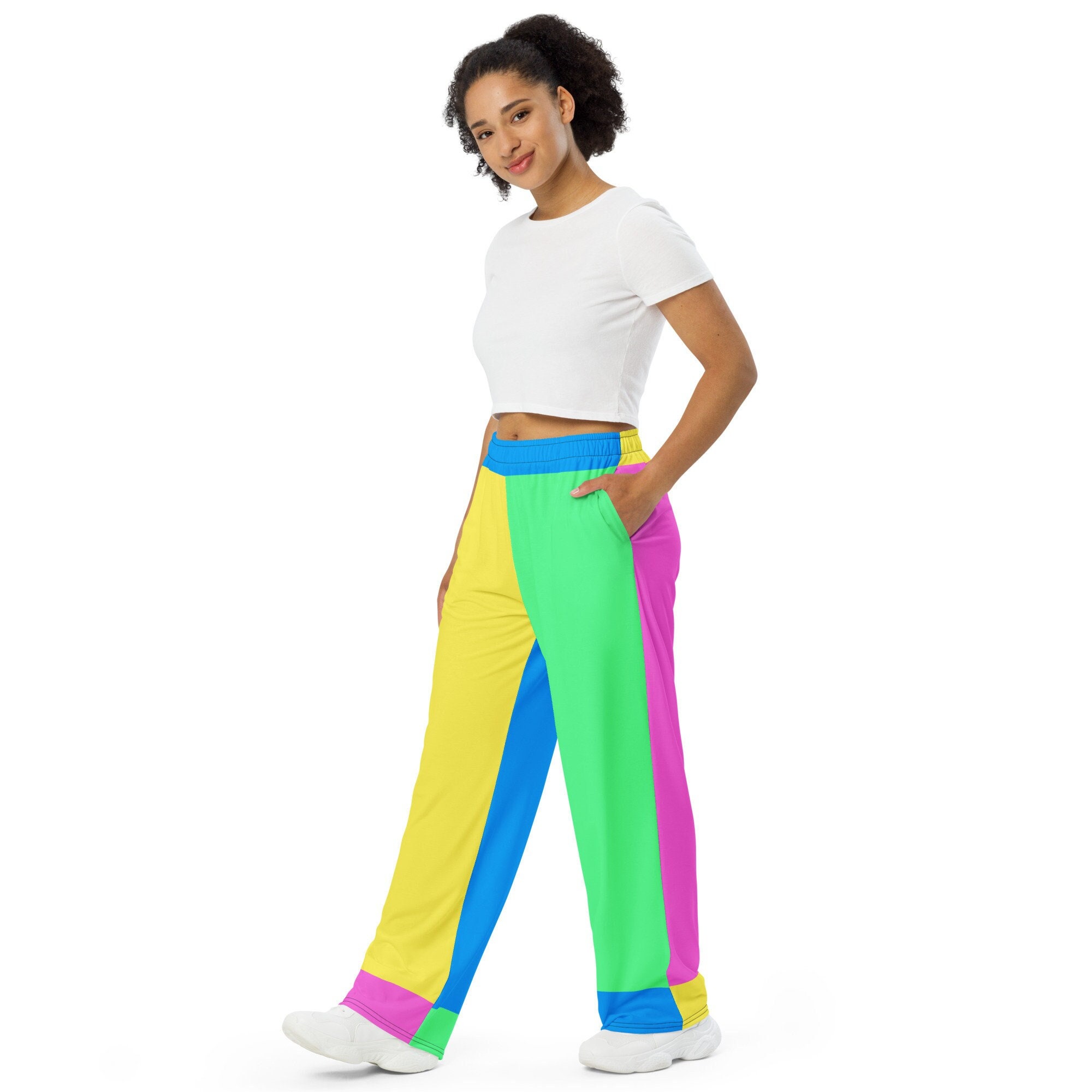 Neon Colorblock Unisex Comfy Wide-leg Pants - Etsy