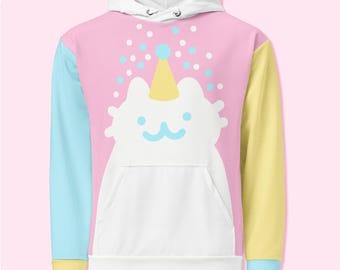 Happy Birthday Noodlecat Confetti Pastel Colorblock Fairy Kei Kawaii Unisex Hoodie