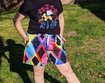 Clowncore Jester Shorts Bold Diamond Pattern Unisex Men's sized Athletic Shorts