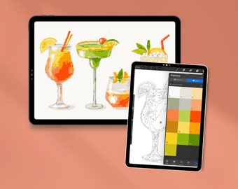Digital Paint by Number | Procreate Paint by Number | Watercolor Paint by Number | Watercolor Print | Instant Download | Summer Cocktails