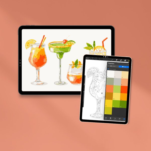 Digital Paint by Number | Procreate Paint by Number | Watercolor Paint by Number | Watercolor Print | Instant Download | Summer Cocktails