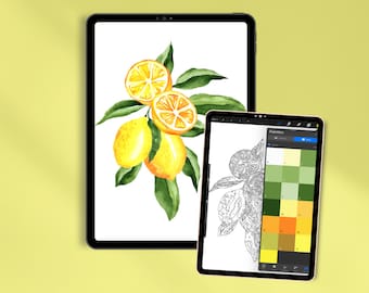 Digital Paint by Number | Procreate Paint by Number | Lemon Paint by Number | Citrus Paint by Number | Instant Download | Lemons