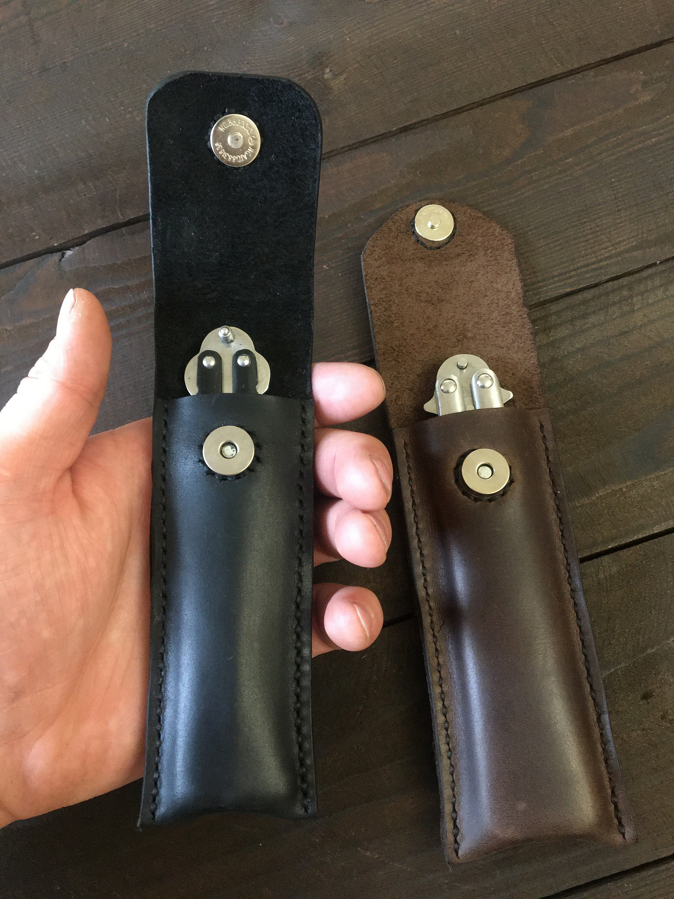 Leather case for Butterfly knife with two horizontal and Etsy