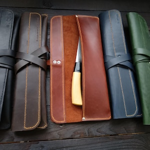 Portacoltelli marrone, portacoltelli da chef, portacoltelli in pelle, custodia per un coltello, portacoltelli da chef, custodia per coltelli personalizzata, regalo con nome.