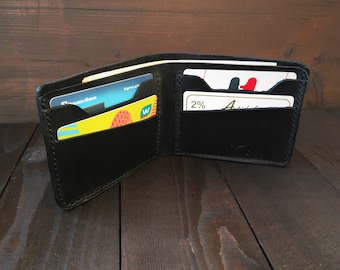 Cartera de cuero delgada, cartera plegable personalizada, cartera hecha a mano para hombres, regalo de cumpleaños para hombres, cartera monograma para hombres, regalo de padrinos.