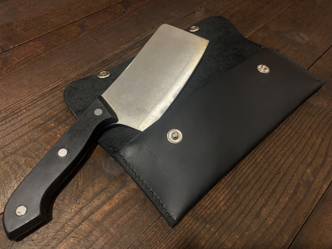 Leather Sheath for Cleaver, Leather Cover With Fasteners, Leather Knife