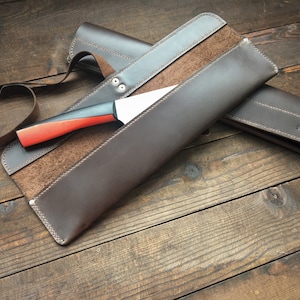 Brown roll knife, Chef Knife Holder, Leather Chefs Knife Roll, Case for one Knife, Chef Knife Holder, Personalized Knife Case, Named gift.