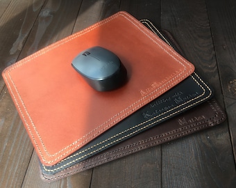 Personalized Leather Mouse Pad: Handmade Stitched Office Gift
