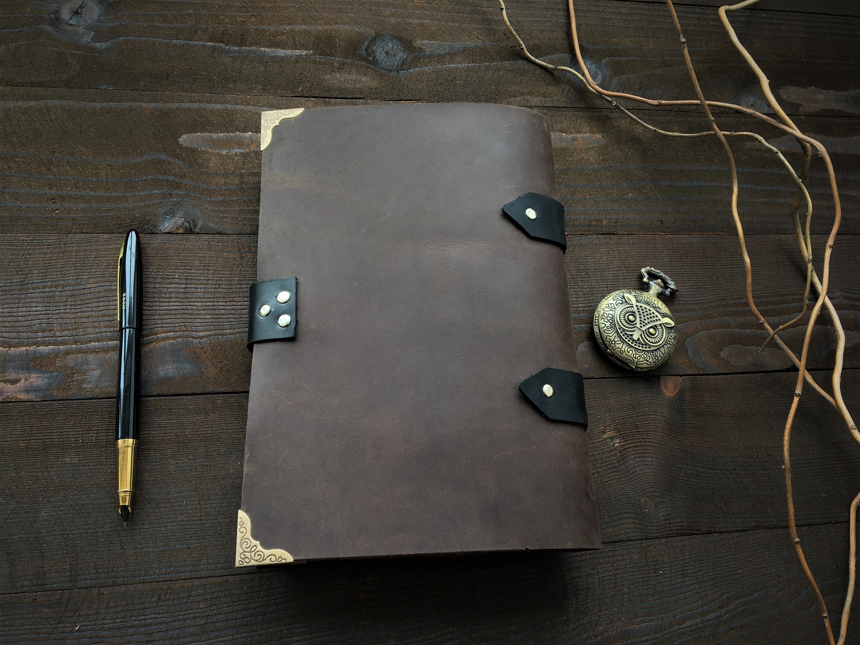 Leather Vintage Journal With Metal Corners Sewn Leather Etsy