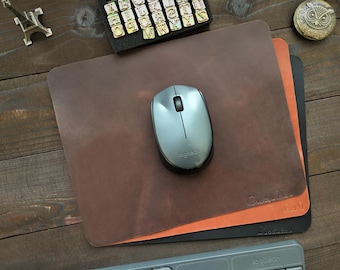 Personalized Full Grain Leather Mousepad: Custom Office Desk Pad